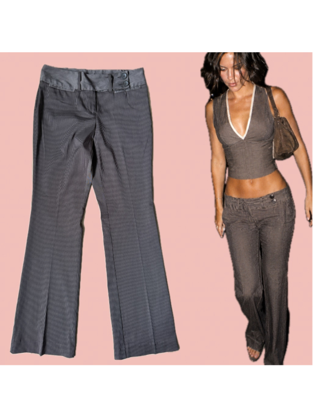 Y2K Brown Pinstripe Low Rise Dress Pants Size 8